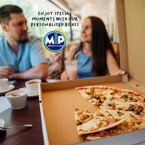 Pack of 50 white pizza boxes printed with logo, custom pizza packaging for restaurants and events, full color printing - Image 2