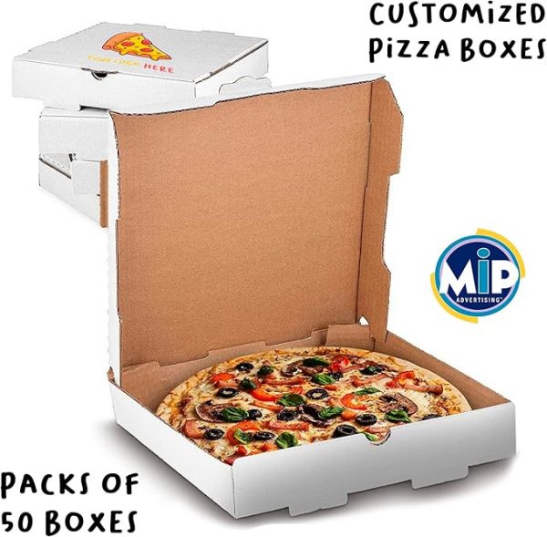 Pack of 50 white pizza boxes printed with logo, custom pizza packaging for restaurants and events, full color printing - Image 4